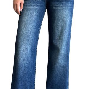 Women Wide Leg Jeans Casual High Waisted Stretch Baggy Loose Denim Pants