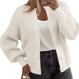 2026 Cardigan Sweaters for Women Long Sleeve Chunky Knit Cardigan Crew Neck Button Down Fall Fashion Clothes