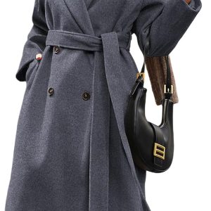 Women's Winter Double Breasted Wool Coat Long Sleeve Notched Collar Trench Long Oversized Button Down Overcoats