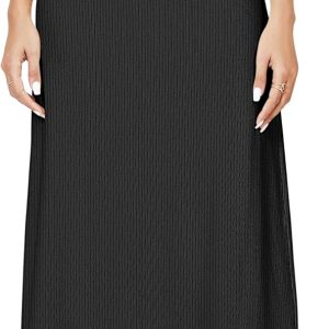 Elastic Waist A-Line Long Maxi Skirt Below Knee for Women Fall Winter