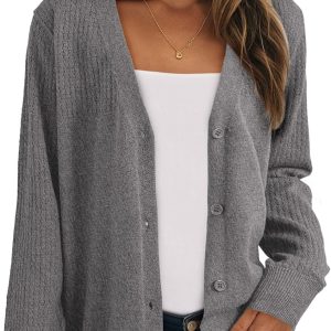 Womens Cardigan Wool Blend Long Sleeve Button Down Sweaters for Women Casual Hollow Out Knit Tops