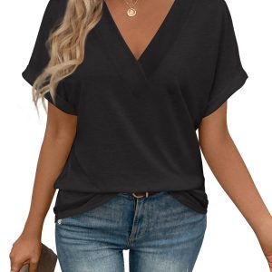 T Shirts Short Sleeve V Neck Tees Women Tops Beach Vacation Fashion Clothes 2026 Casual Summer Spring Outfits