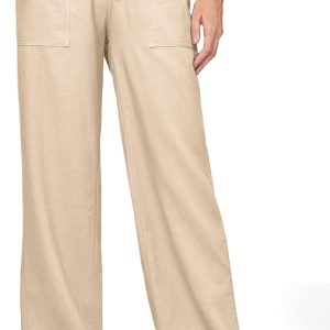 Women Linen Pants Wide Leg Casual Palazzo Pants Cotton Linen Lounge Beach Summer Pants with Pockets 29"/31"/ 33"