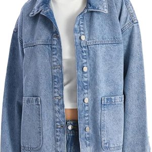 Jean Jackets for Women Trendy Button Up Denim Shirt Jacket d Long Sleeve Coat Fashion Clothes with Pockets