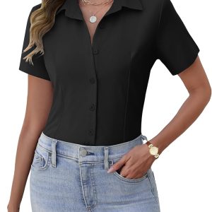 Women's Button Down Shirts Short Sleeve Dress Shirts Basic Business Collared Work Blouses