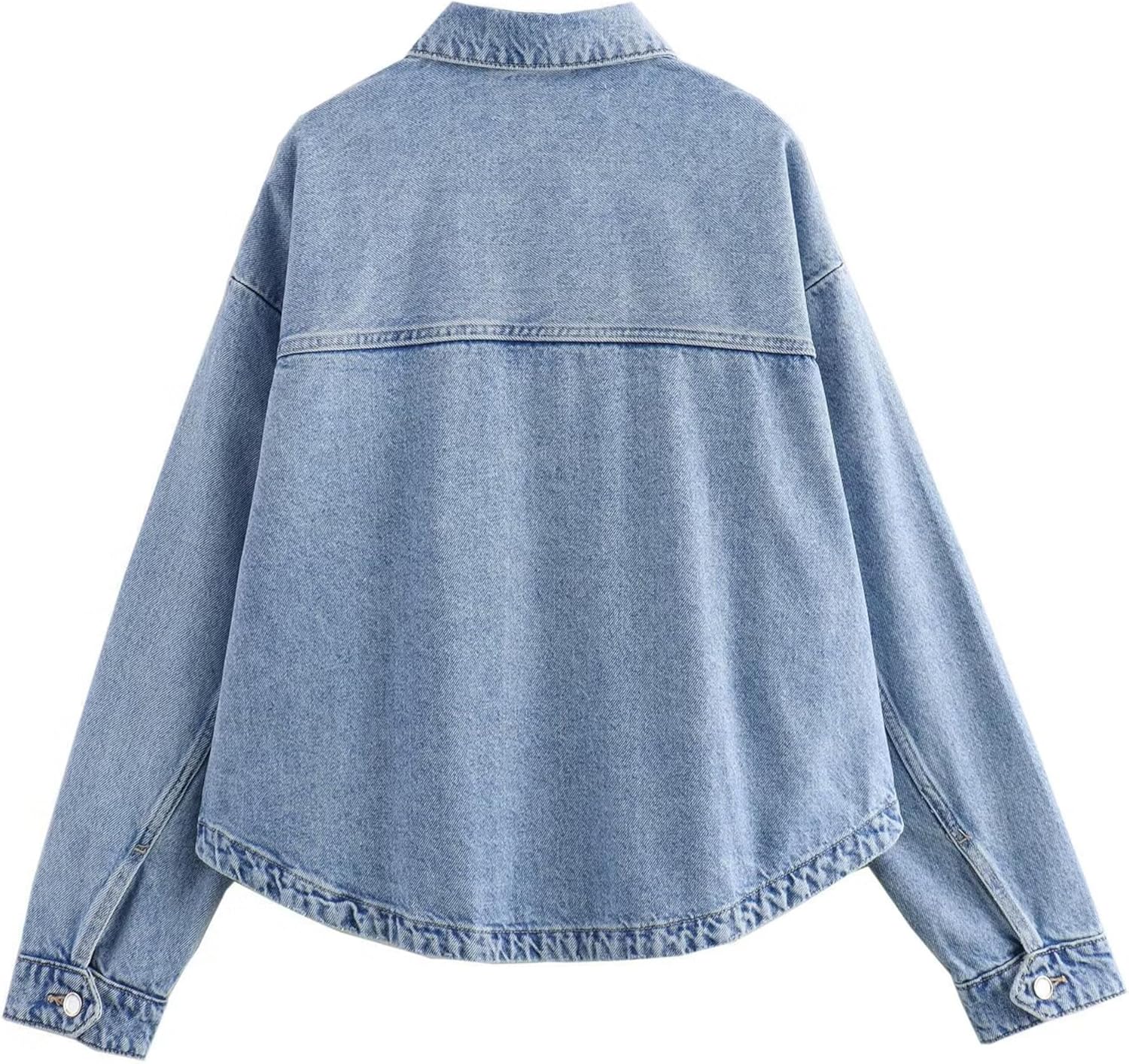 Jean Jackets for Women Trendy Button Up Denim Shirt Jacket d Long Sleeve Coat Fashion Clothes with Pockets