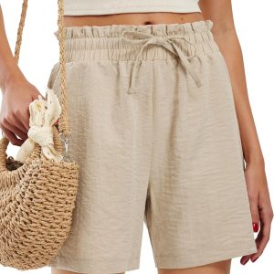 Shorts forWomen Linen Shorts High Waisted Lightweight Casual Summer Drawstring Beach Vacation Outfit